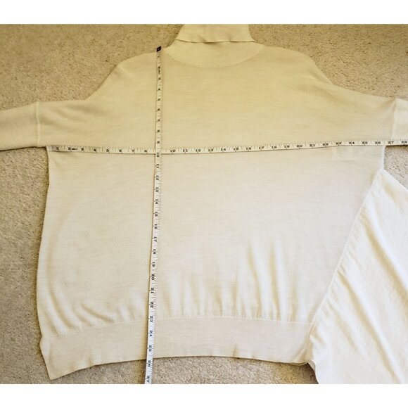 AllSaints Oversize Merino Wool Cream Turtleneck Sweater w Satin Drape Size M - Picture 9 of 11